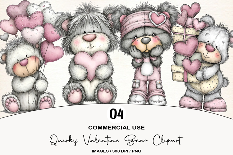 Quirky Valentine Bear Clipart
