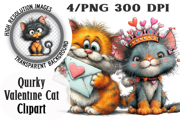 Quirky Valentine Cat Clipart PNG