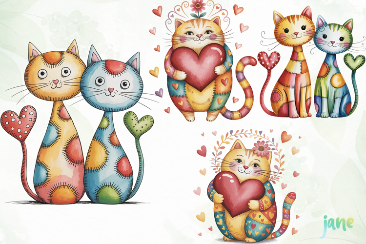 Quirky Valentine Cats PNG