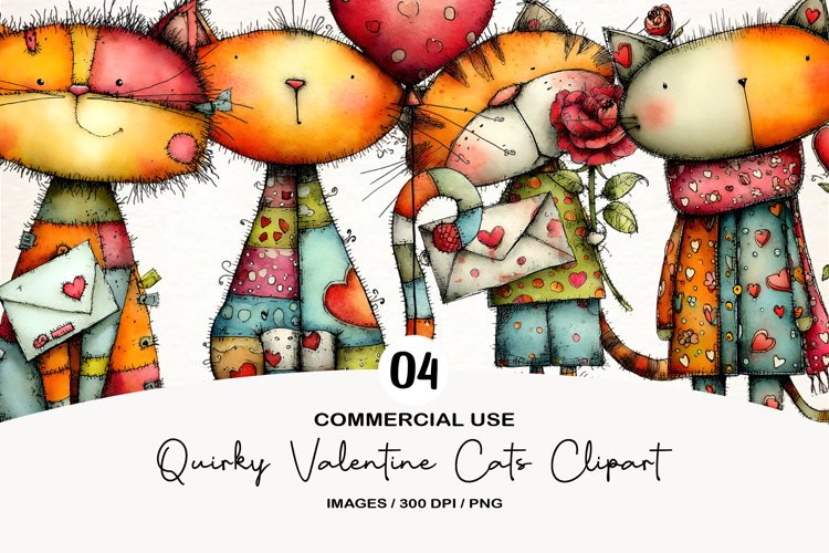 Quirky Valentine Cats Clipart