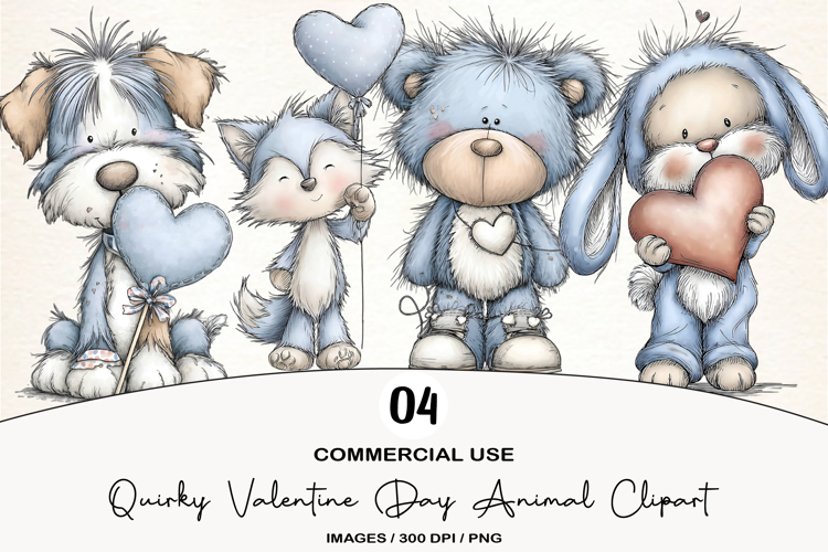 Quirky Valentine Day Animal Clipart