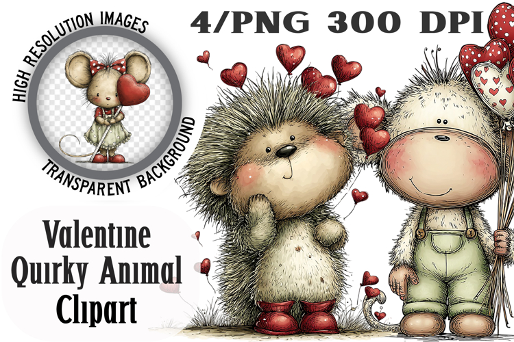 Quirky Valentine Day Animal Clipart PNG