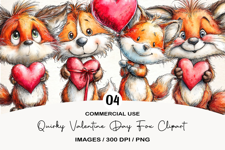 Quirky Valentine Day Fox Clipart