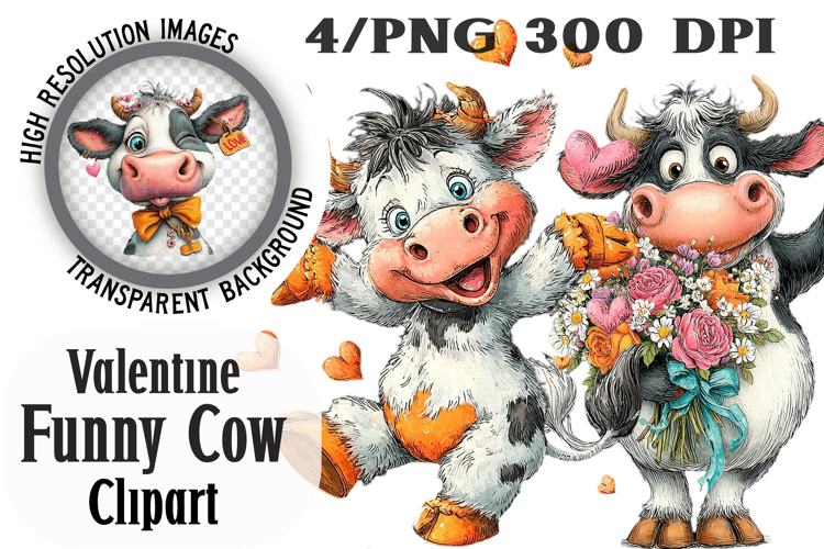 Quirky Valentine Funny Cow Clipart PNG