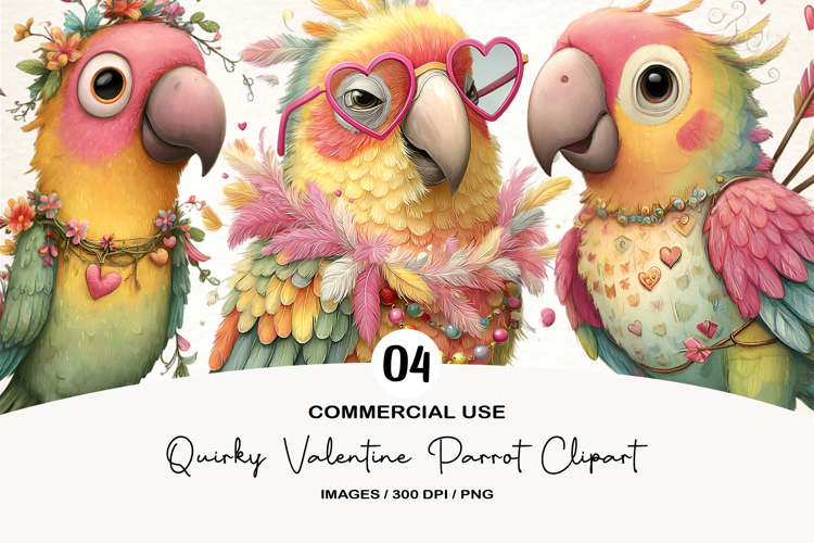 Quirky Valentine Parrot Clipart