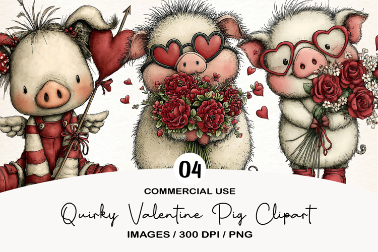 Quirky Valentine Pig Clipart png