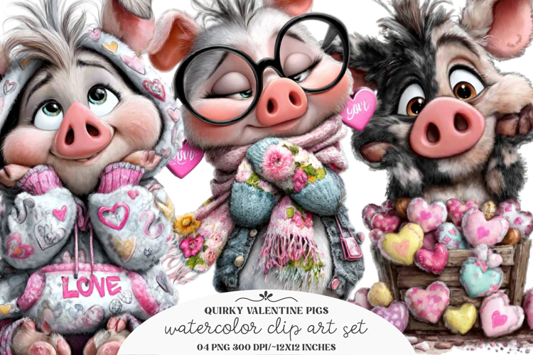 Quirky Valentine Pig Clipart