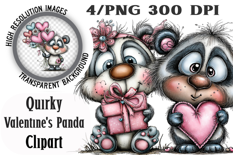 Quirky Valentines Day Panda Clipart PNG