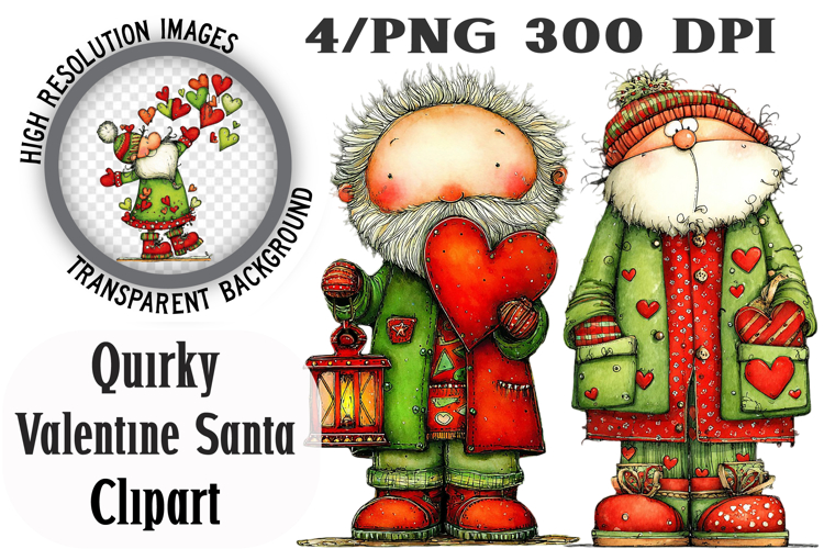 Quirky Valentine Santa Clipart PNG