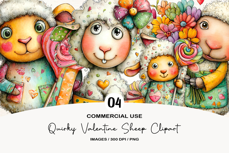 Quirky Valentine Sheep Clipart
