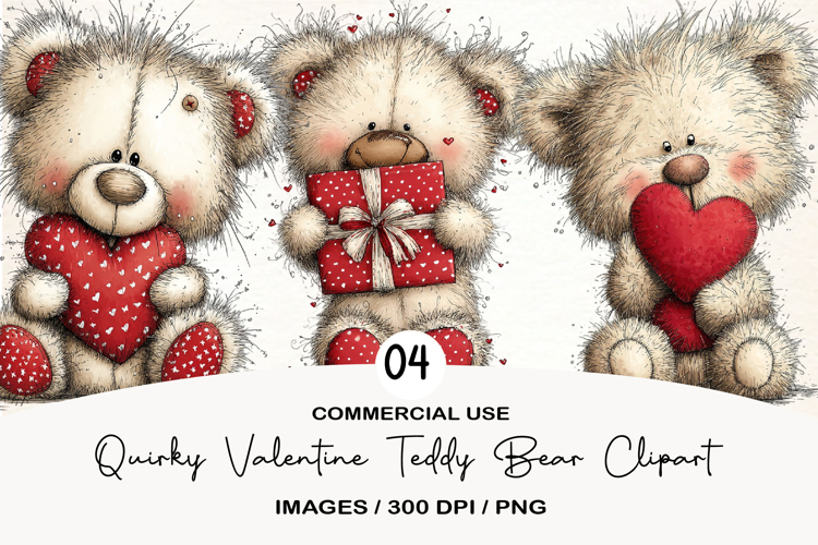 Quirky Valentine Teddy Bear Clipart
