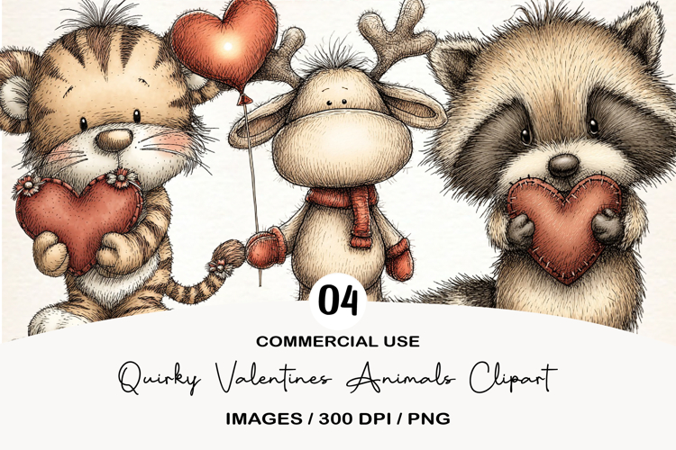 Quirky Valentines Animals Clipart