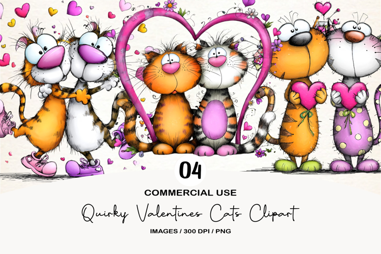 Quirky Valentines Cats Clipart