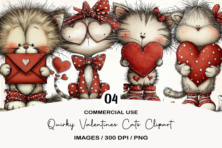 Quirky Valentines Cats Clipart