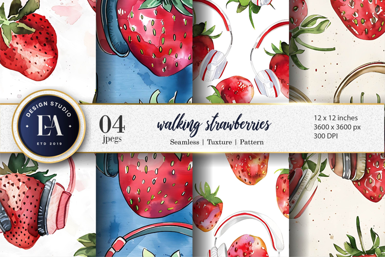 Fun and Quirky Strawberry Art Seamless Design Digital Paper