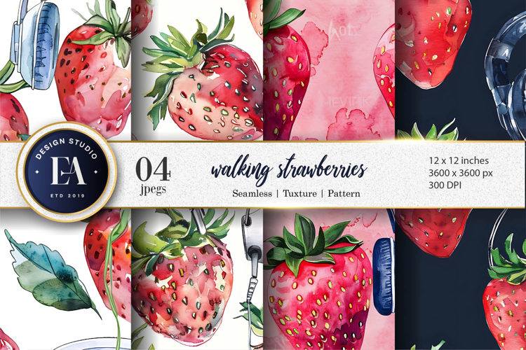 Fun and Quirky Strawberry Art Seamless Design Digital Paper