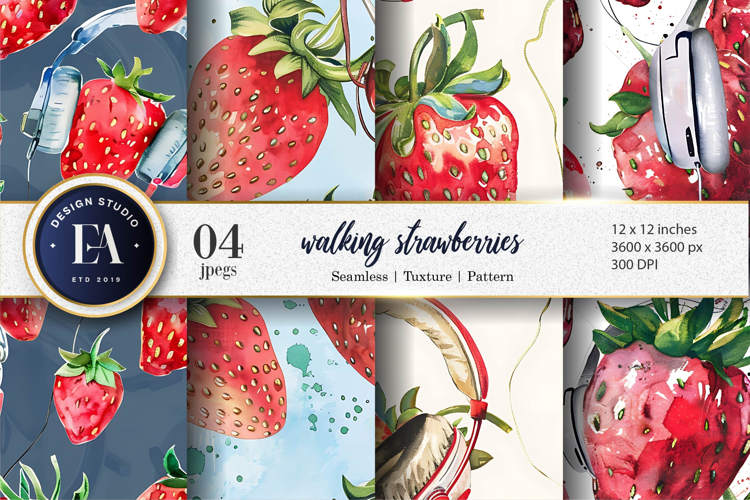 Fun and Quirky Strawberry Art Seamless Design Digital Paper