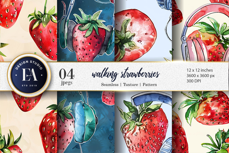 Fun and Quirky Strawberry Art Seamless Design Digital Paper