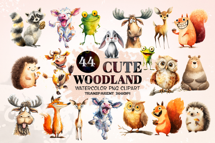 Quirky Watercolor Woodland Clipart Funny Forest Animals