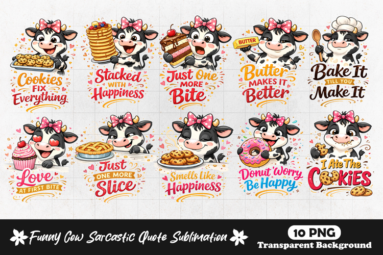 Cute Cow Dessert Quotes Funny Baking Humor Cartoon Cow PNG