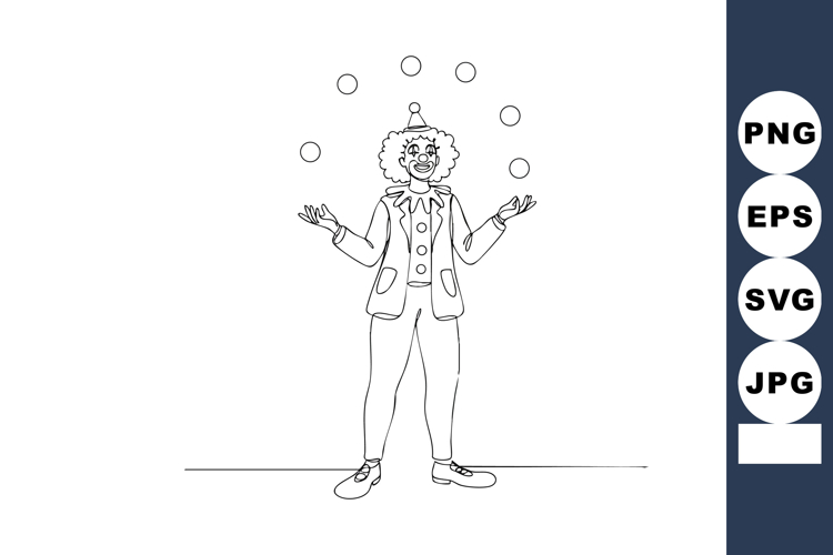 Clown juggling balls in simple line art style vector illustr