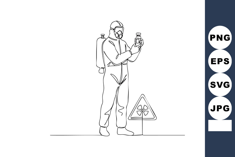 Scientist in protective suit examining chemical sample near example image 1