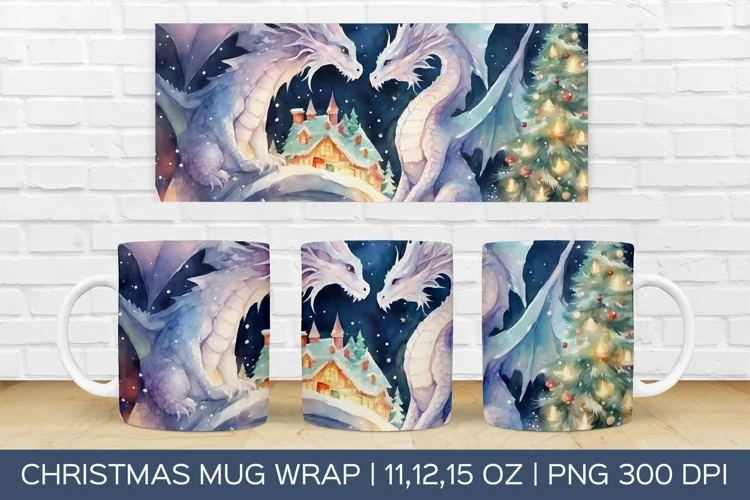 Christmas Dragon Mug Wrap | Christmas Sublimation Design