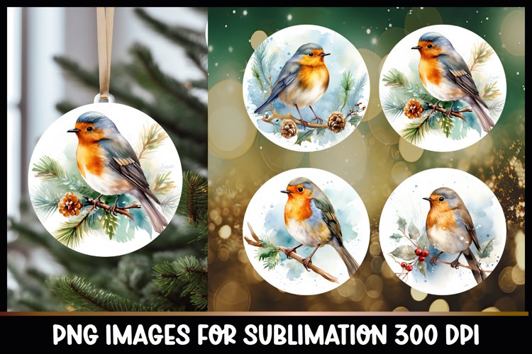 Robin Bird Christmas Round Ornament Sublimation