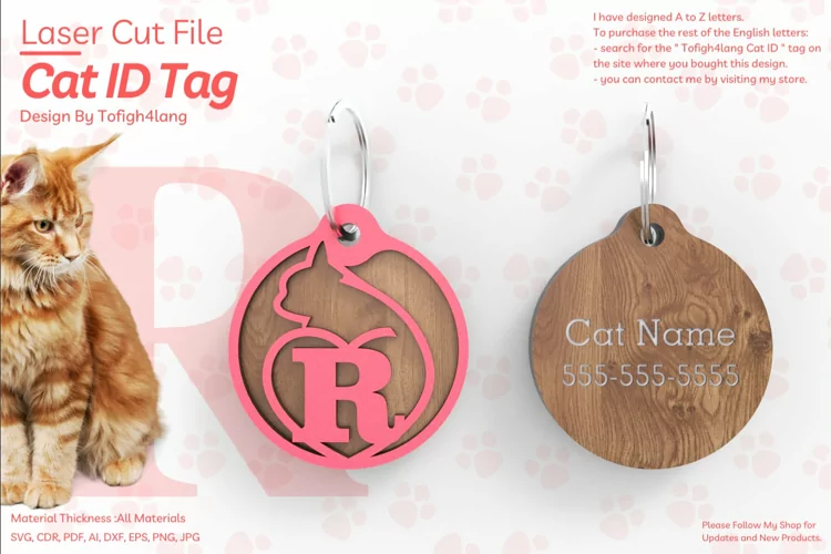 R | Cat ID Tag | Cat ID Tag Slide On Collar| laser cut | SVG