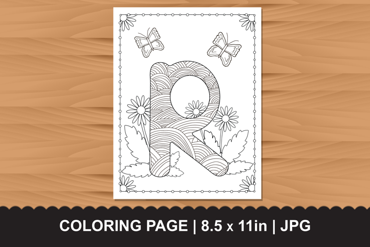 Letter R Coloring Page with Butterflies and Flowers