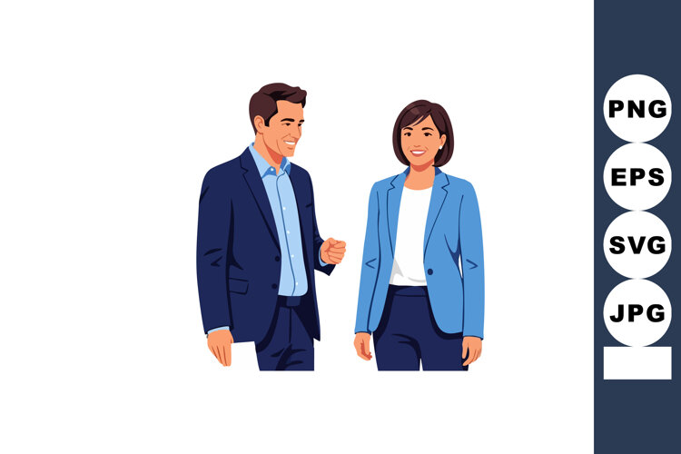 Businessman and businesswoman walking together in profession example image 1