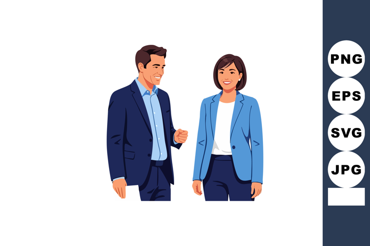 Businessman and businesswoman walking together in profession