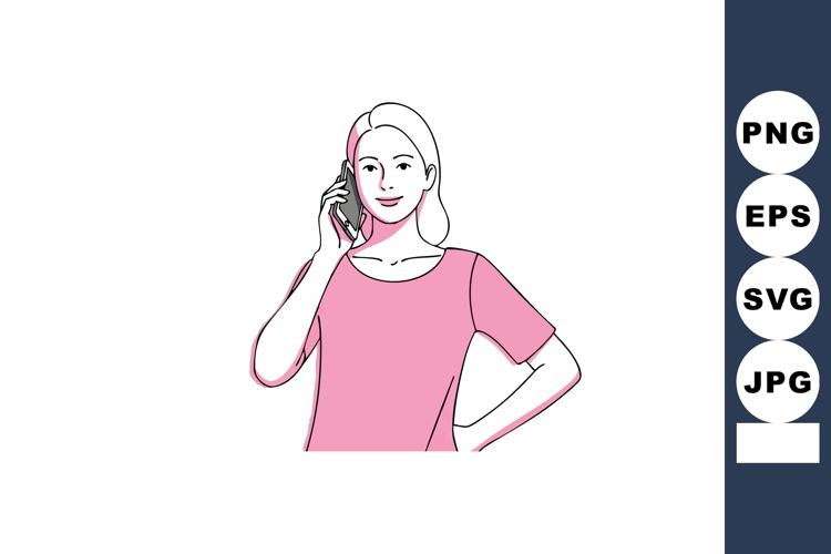 Young woman talking on phone in casual pink shirt vector ill