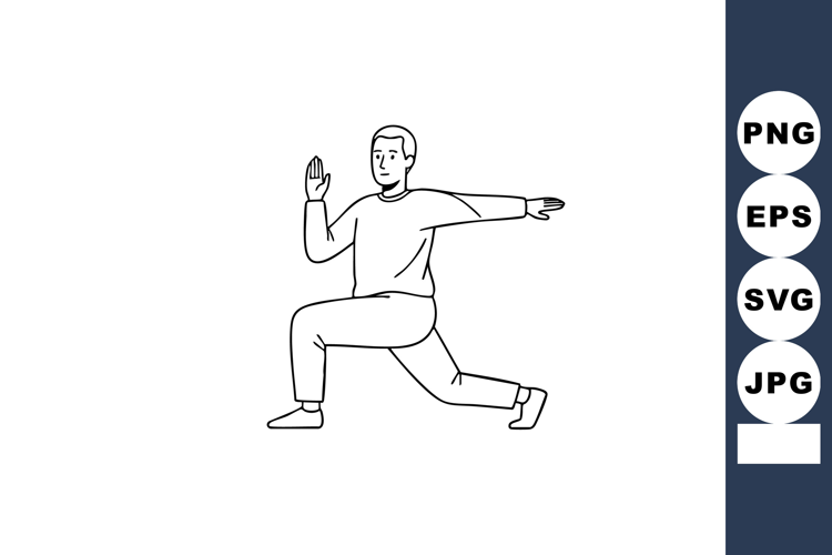 Martial arts man practicing kung fu pose in black and white