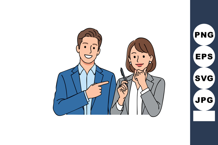 Businessman and businesswoman discussing new ideas with smar