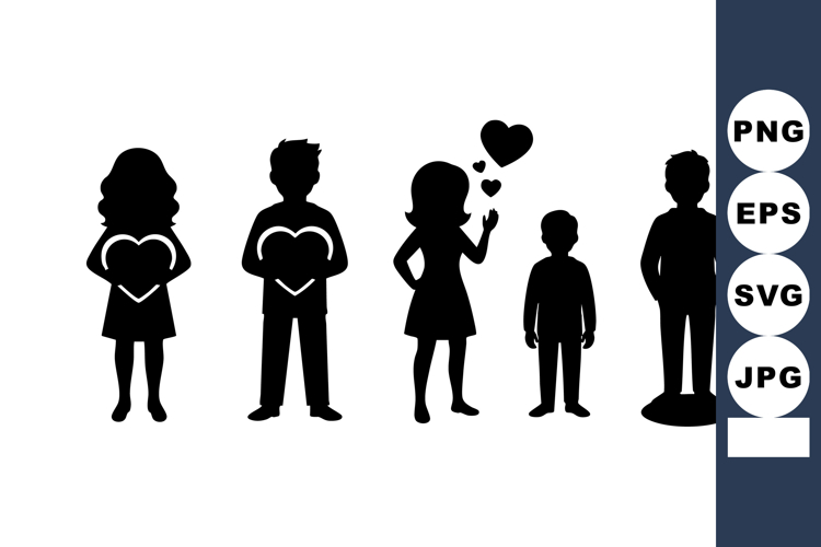 Silhouette Family Holding Hearts Love Romance Vector