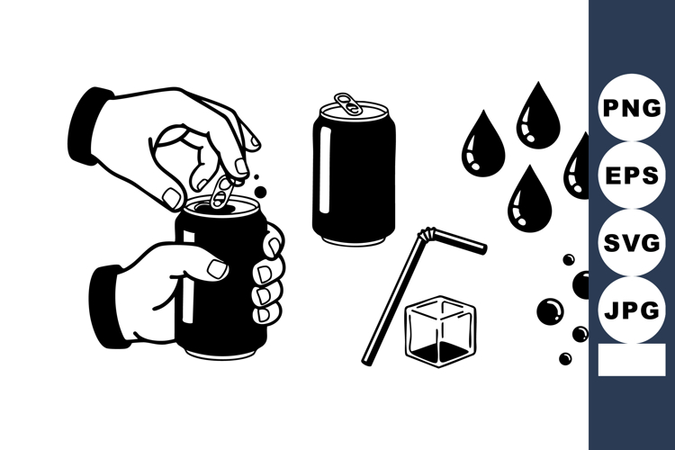 Hand Opening Soda Can With Straw Vector Illustration