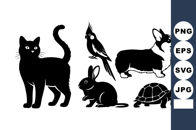 Silhouette Animals Cat Rabbit Parrot Vector