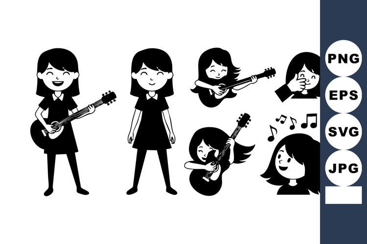 Girl Playing Guitar Smiling Singing Vector