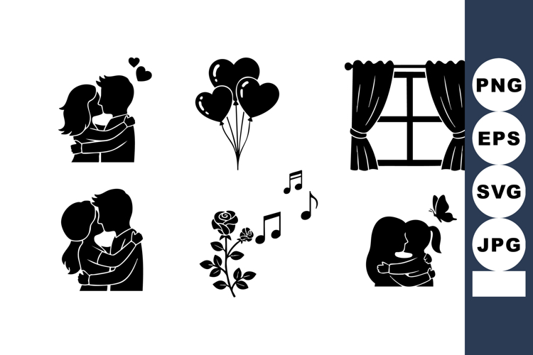 Romantic Love Couple Kissing Heart Balloon Vector