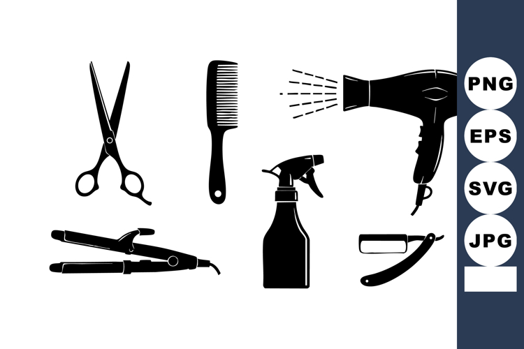 Hairdresser Tools Scissors Comb Spray Bottle Hair Dryer Vect