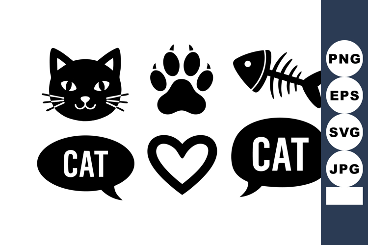Cat Icons Speech Bubbles Fish Paw Heart Vector