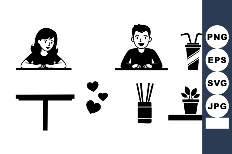 Cute Couple Sitting At Table With Drinks Vector