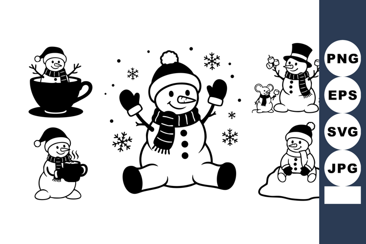 Playful Snowman Winter Characters Hats Scarves Mittens