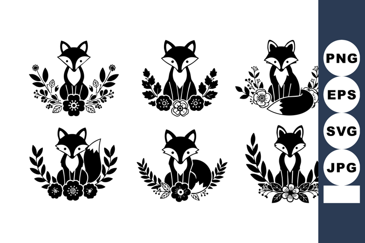 Cute Foxes With Floral Wreaths Vector Illustration