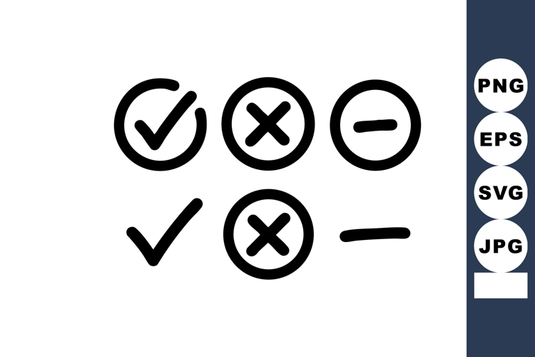Hand Drawn Check Mark Cross Minus Signs Vector