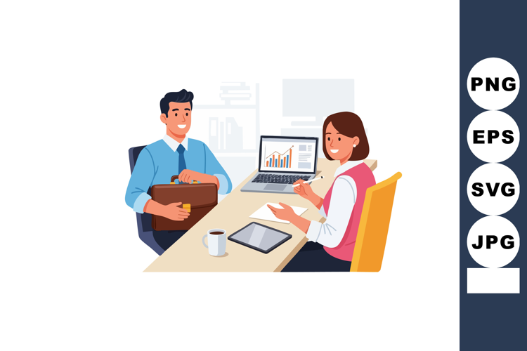 Business meeting between man and woman discussing financial