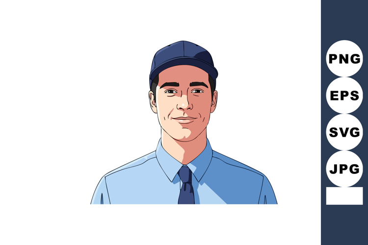 Young man wearing cap and tie in casual blue shirt vector po