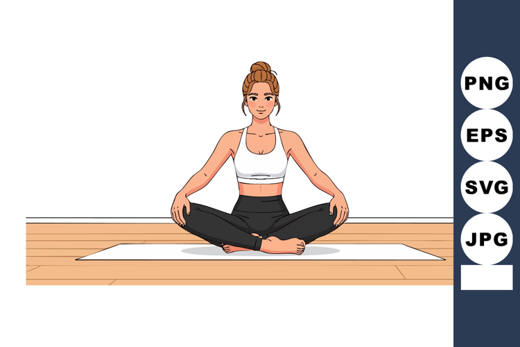 Woman practicing yoga sitting cross legged on mat in sportsw