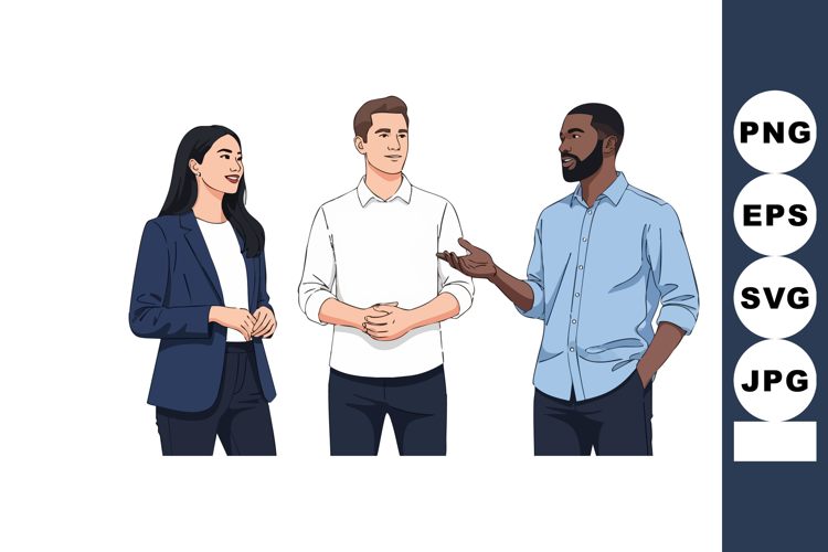 Diverse business colleagues standing and communicating in pr